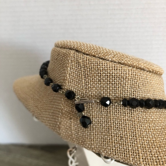 Vtg Black Glass Faceted Beaded Necklace - Picture 4 of 11